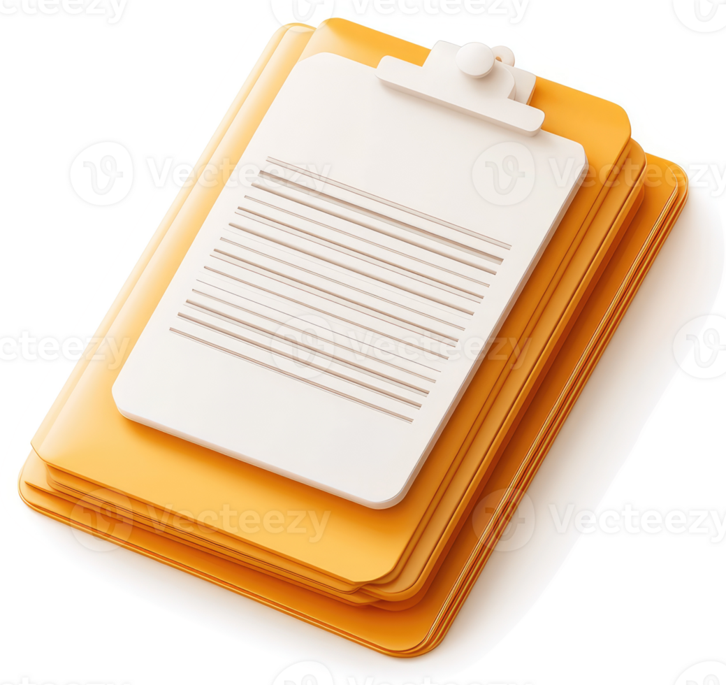 Stack of yellow folders with a white clipboard. png