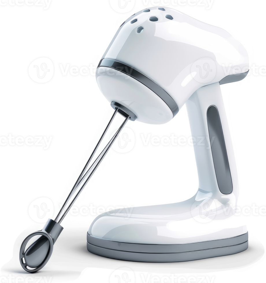 Modern white hand mixer with gray accents. png