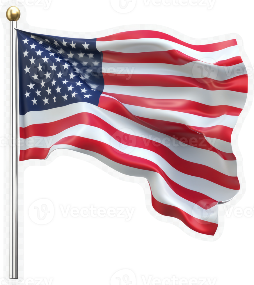 The American flag billows proudly in the wind. png