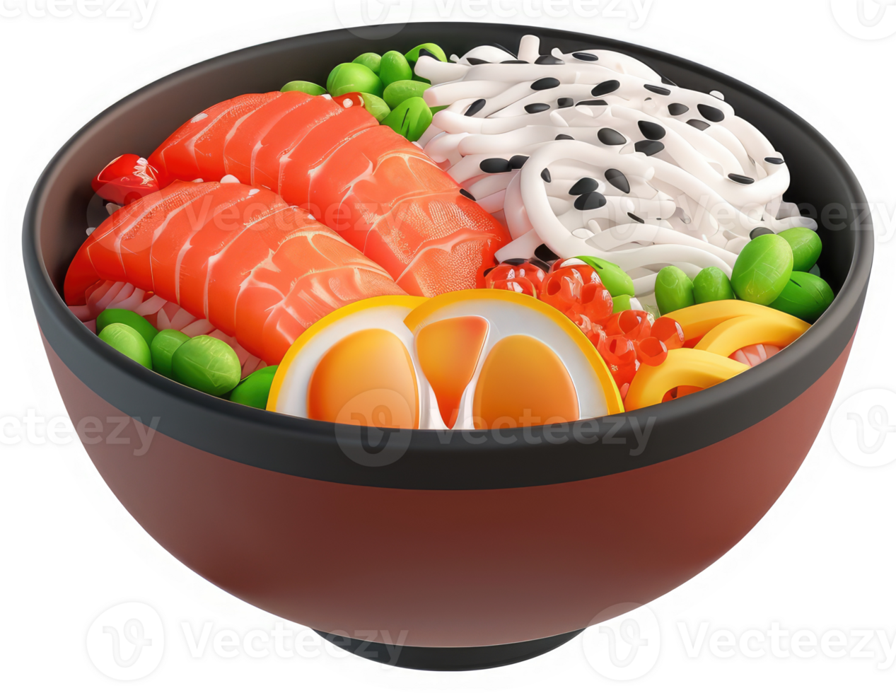 Vibrant colorful bowl of japanese food with salmon. png
