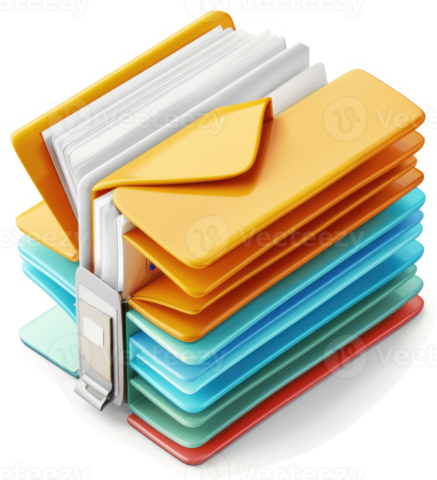 Organized files and folders in a layered stack. png