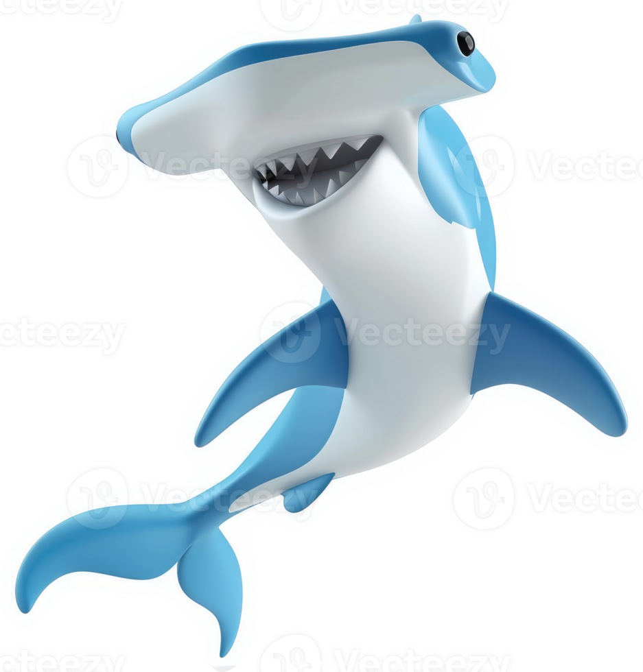 Smiling hammerhead shark in a dynamic pose. png