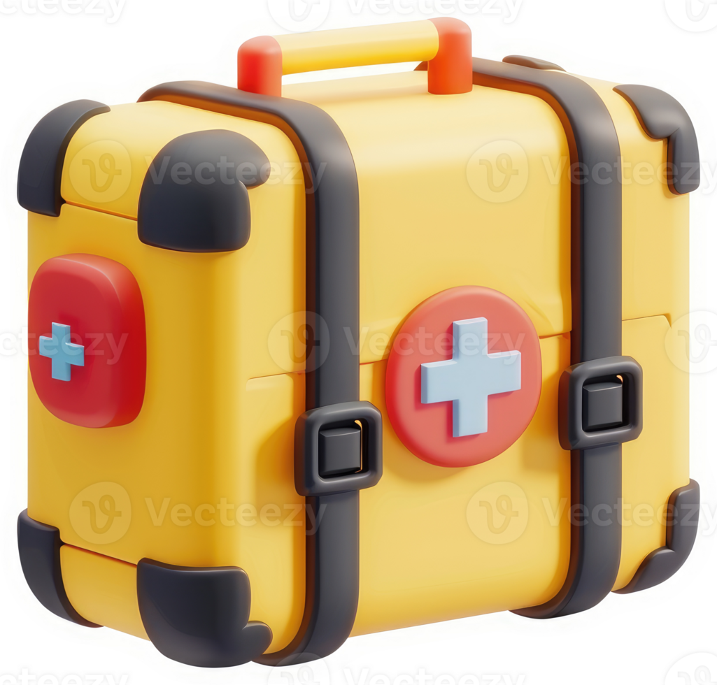 Portable first aid kit, brightly colored and cartoonish. png