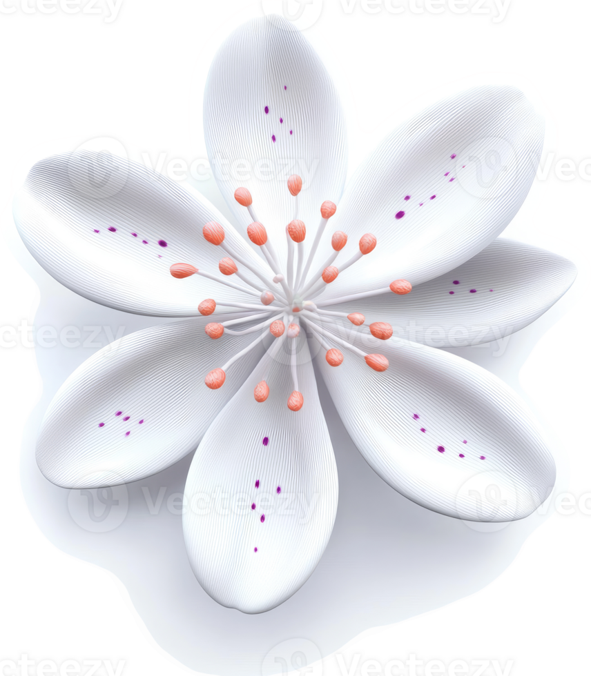 A digitally rendered, stylized white flower with delicate details. png