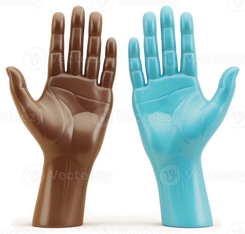Diverse hands raised in a gesture of unity. png