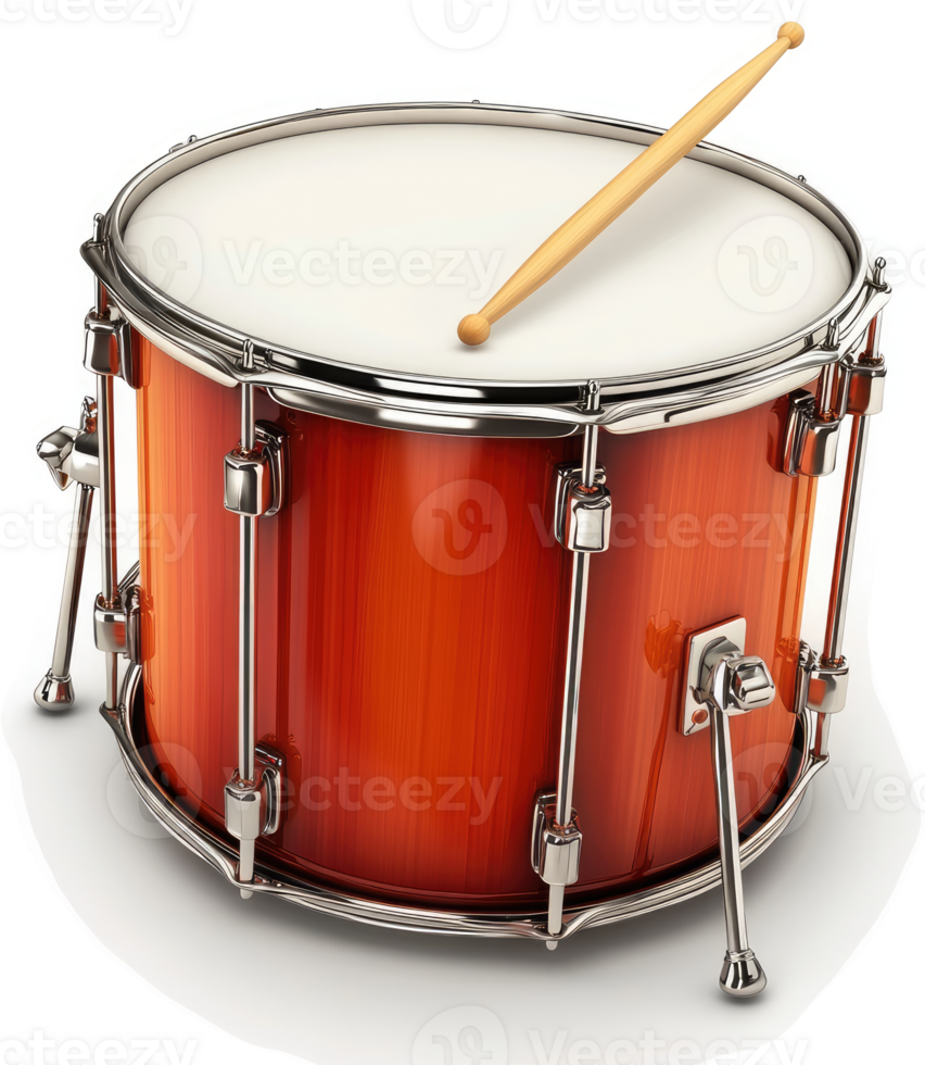 Orange drum with drumstick resting on top. png