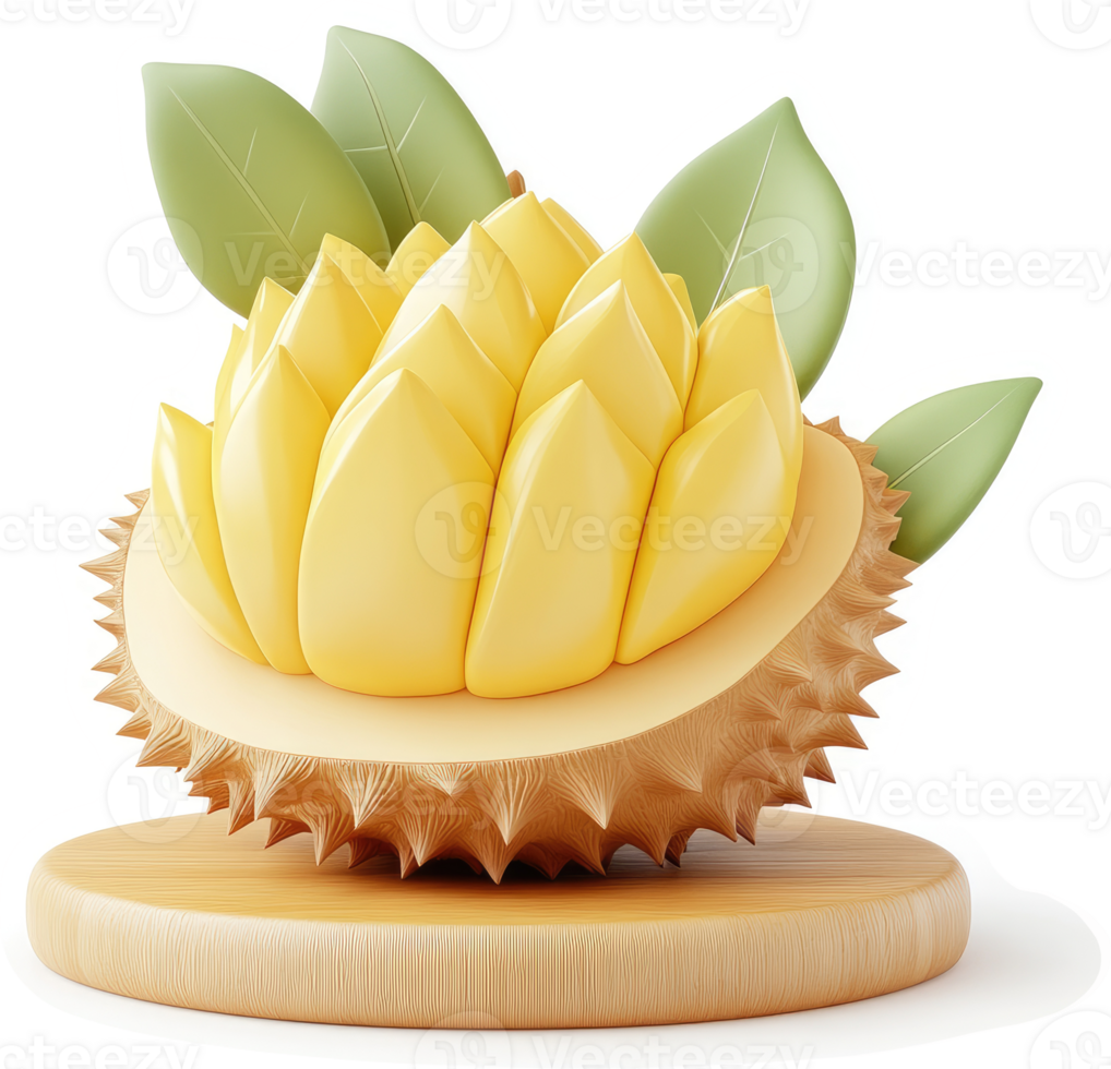 Fresh durian fruit, segmented and ready to eat. png