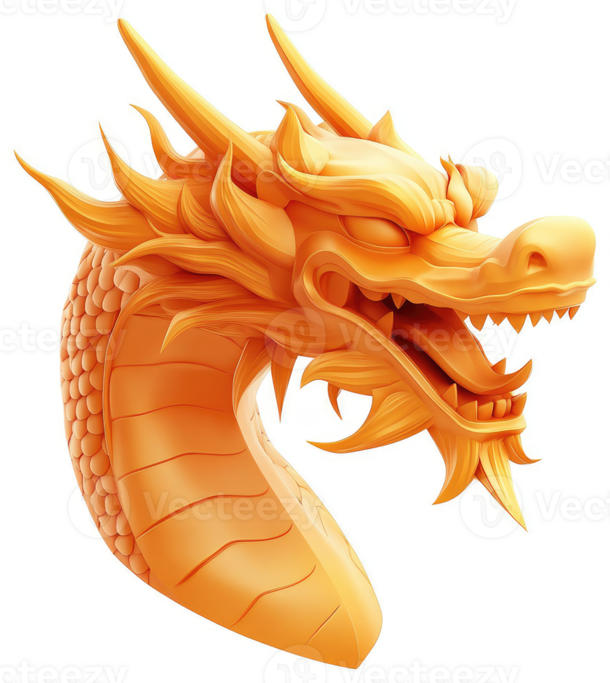 Ornate golden dragon head, sculpted in 3D. png