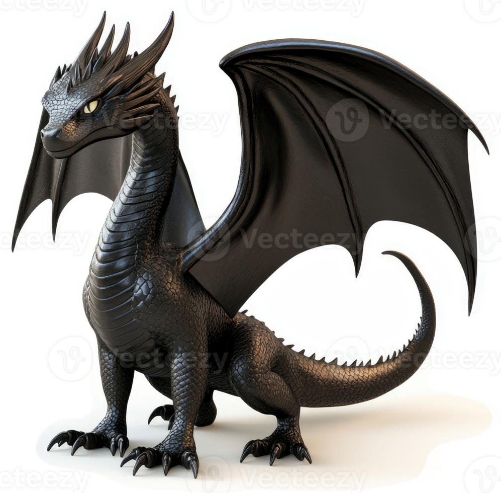 Majestic black dragon, poised and formidable. png