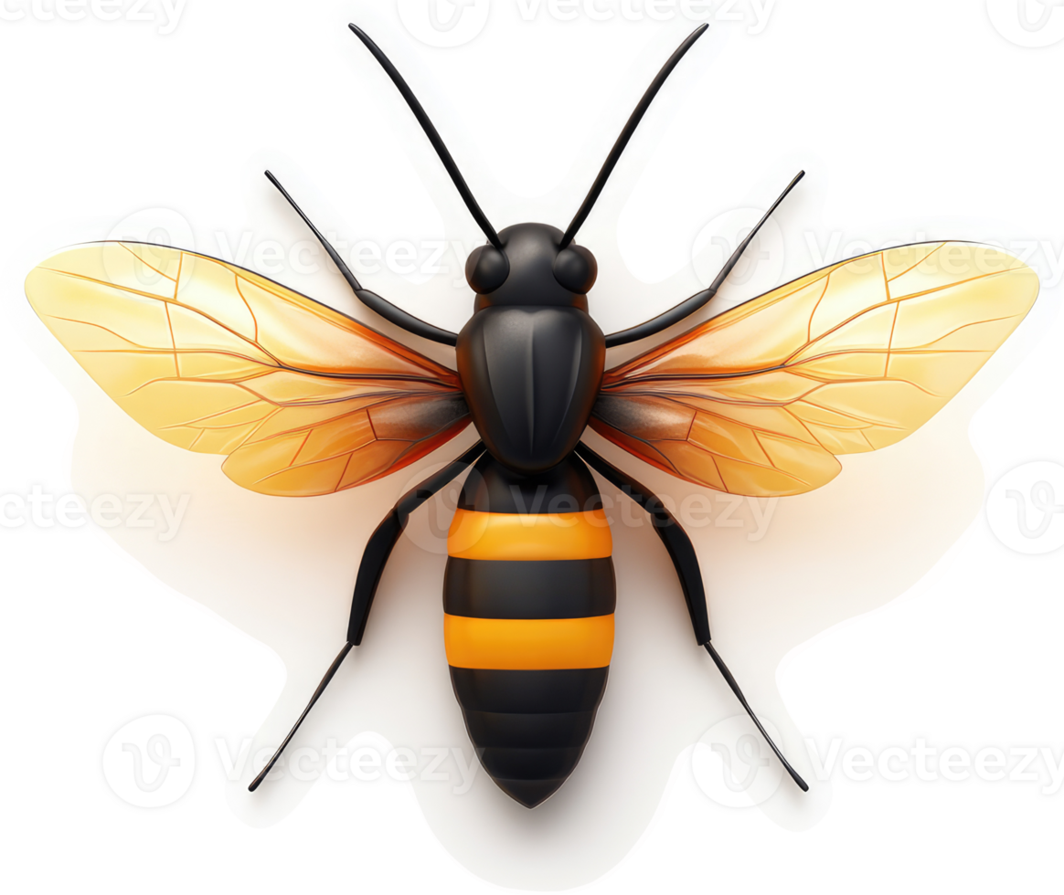Detailed illustration of a honeybee in flight. png