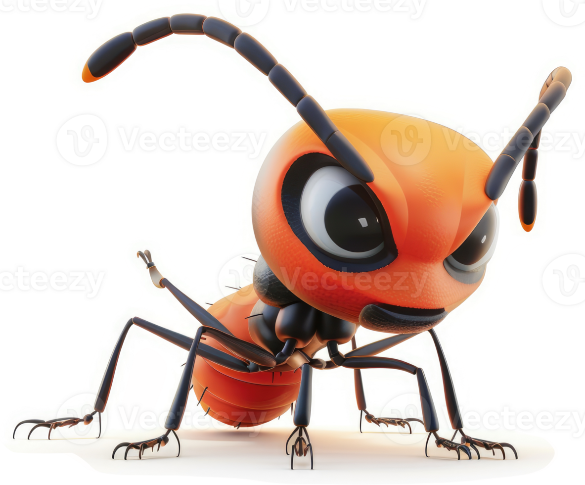 Aggressive cartoon ant with fierce expression. png