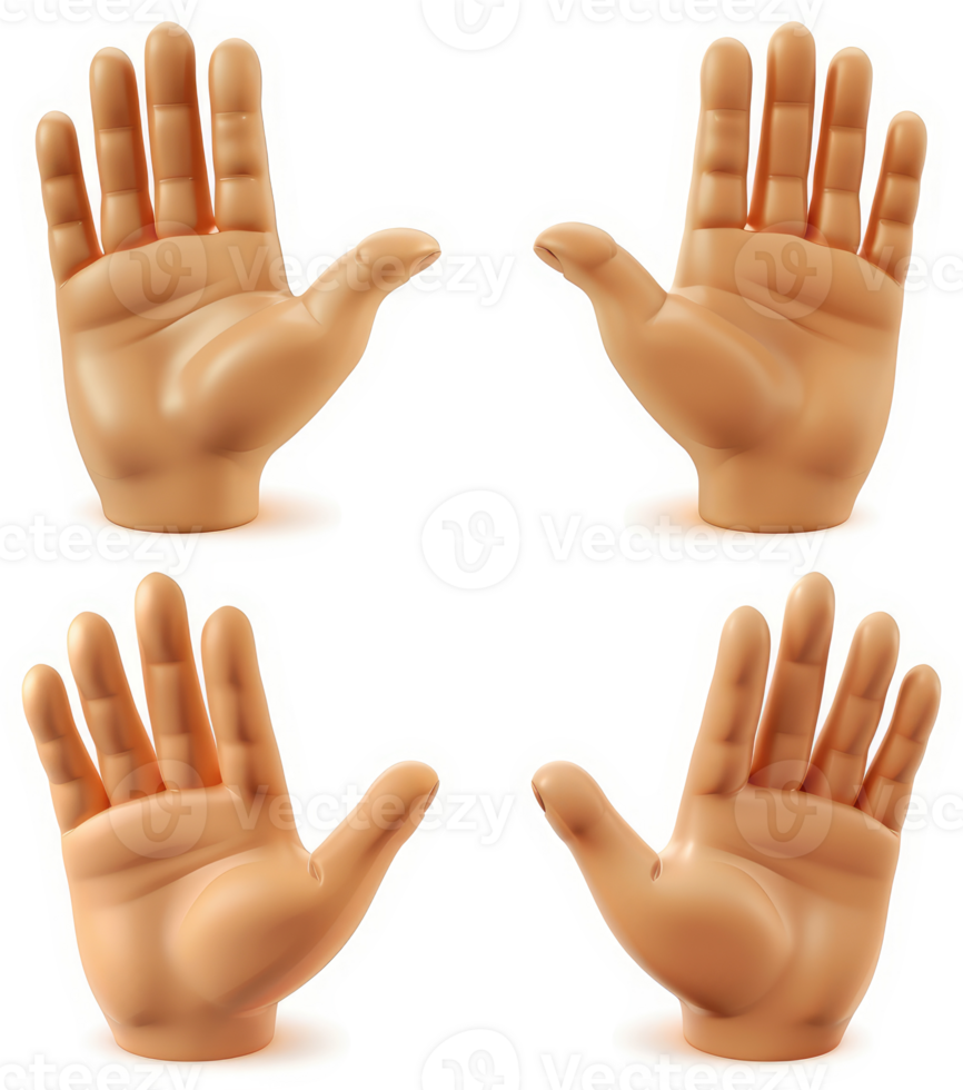 Four cartoonish, light beige hands presented in a grid pattern. png