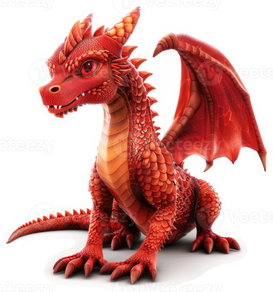 A vibrant, small dragon with fiery red scales. png