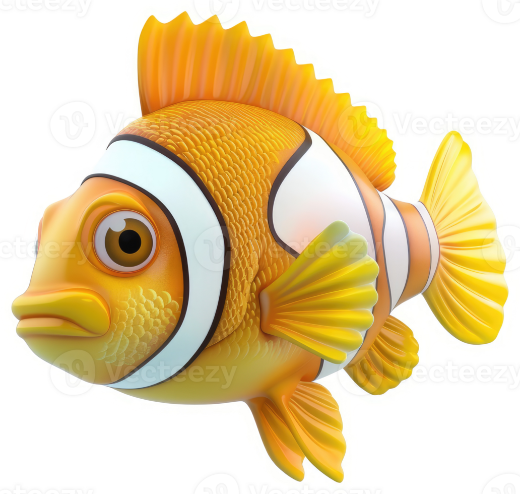 Orange and white clownfish with distinct stripes. png