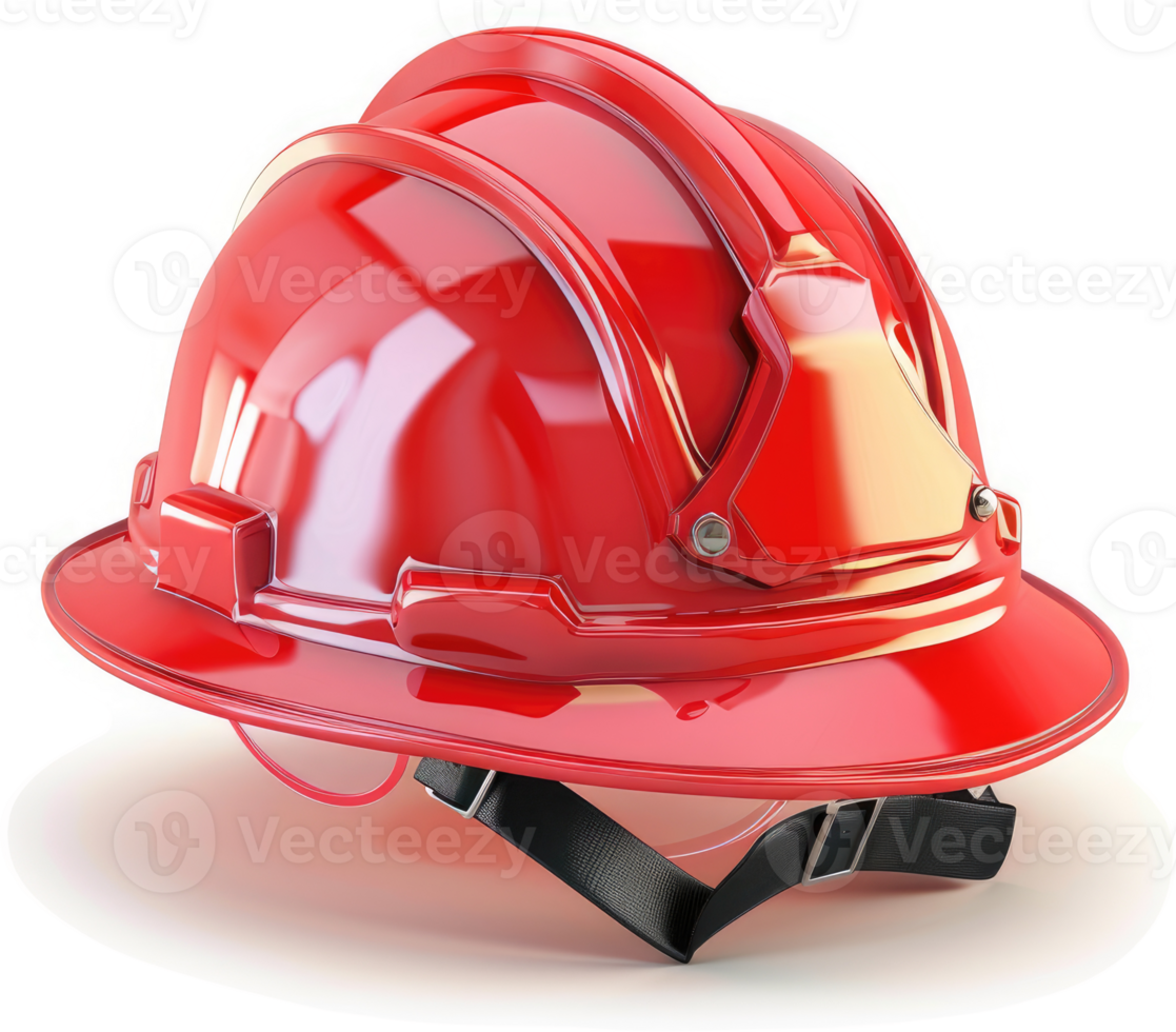 Bright red safety helmet rests on a white background. png