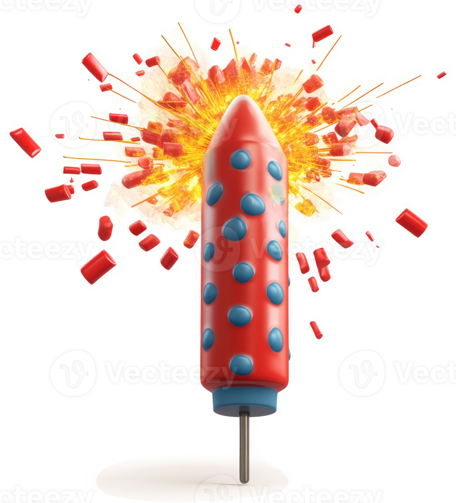 Exploding red firecracker with vibrant firework display. png