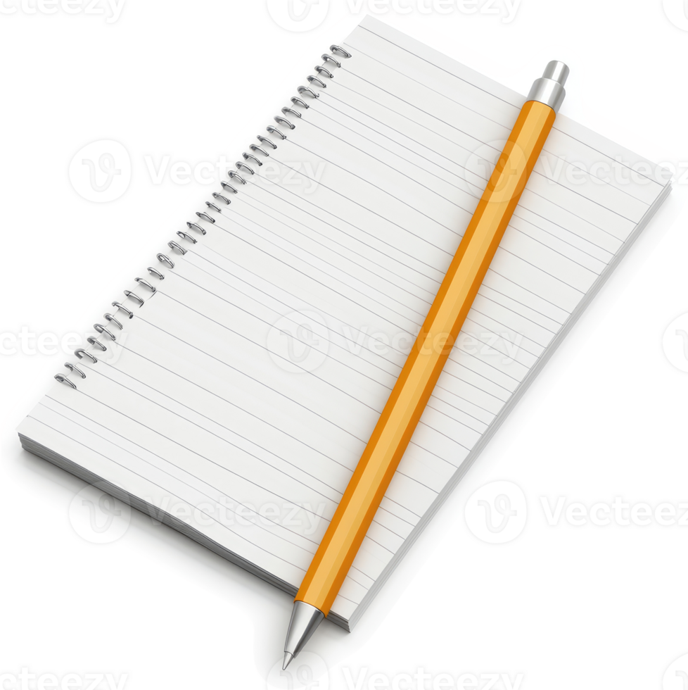 Empty spiral-bound notebook with a yellow pen. png