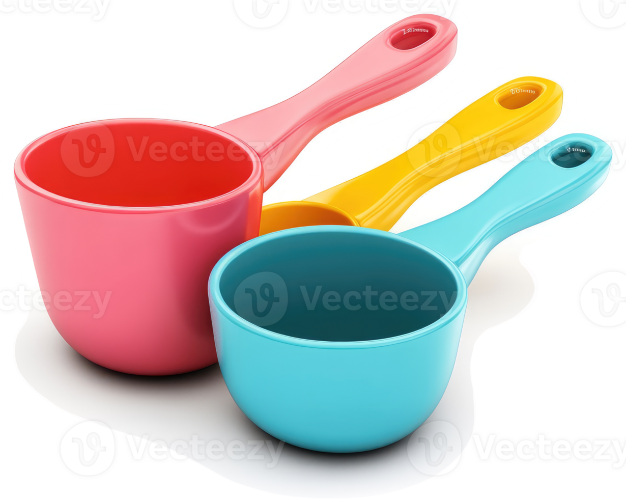Colorful plastic measuring cups set for kitchen use. png