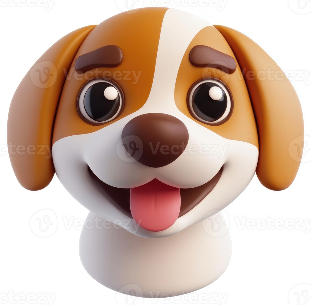 Cartoon dog head, joyful expression. png