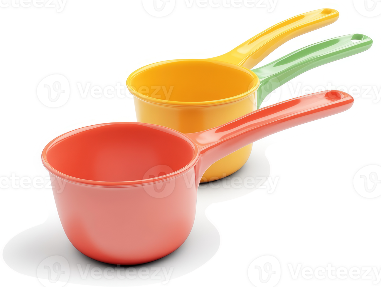 Colorful measuring cups arranged in a row. png