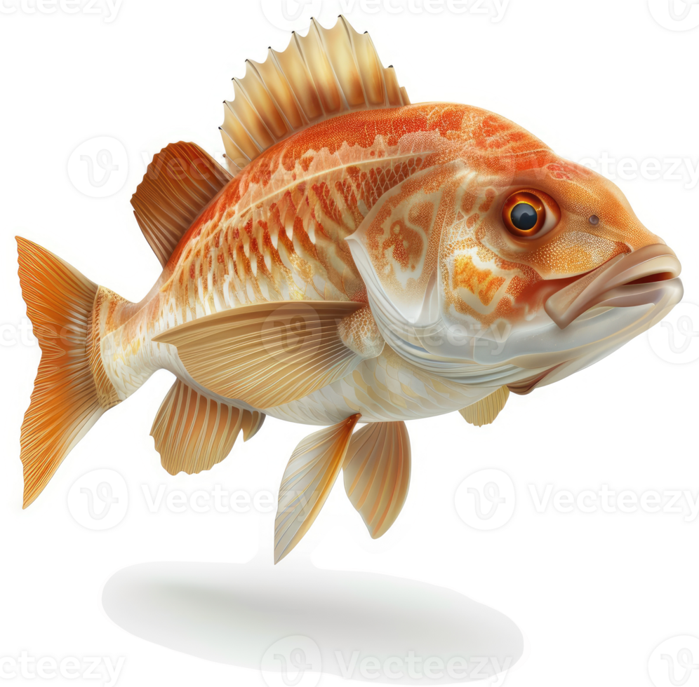 Orange-colored fish with detailed scales in profile view. png