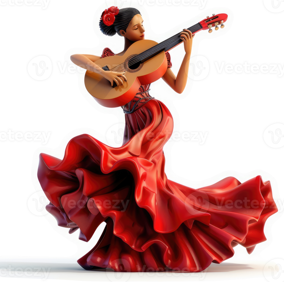 A passionate flamenco dancer plays a guitar. png