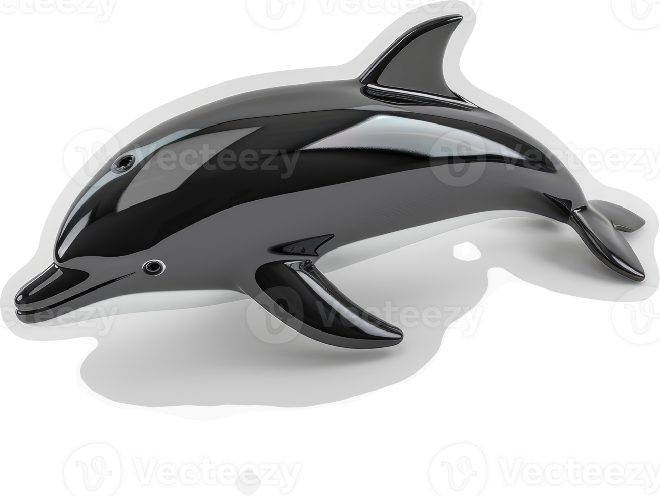 Polished black dolphin figurine in profile. png