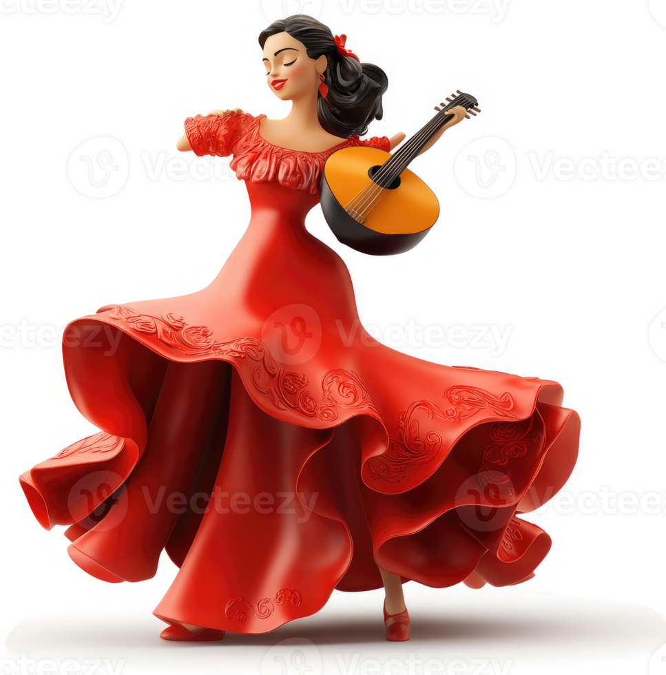 Animated female flamenco dancer playing a band instrument. png