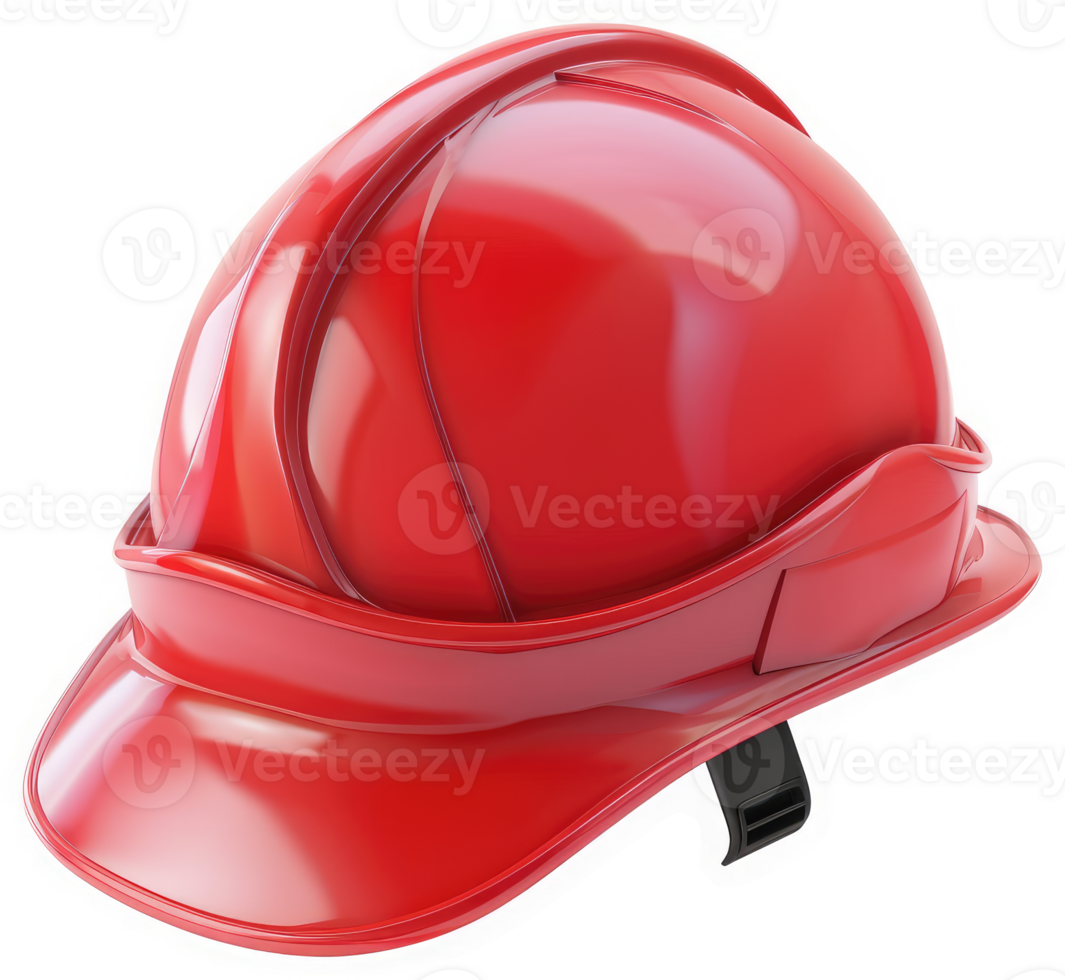 A glossy red safety hard hat is displayed. png