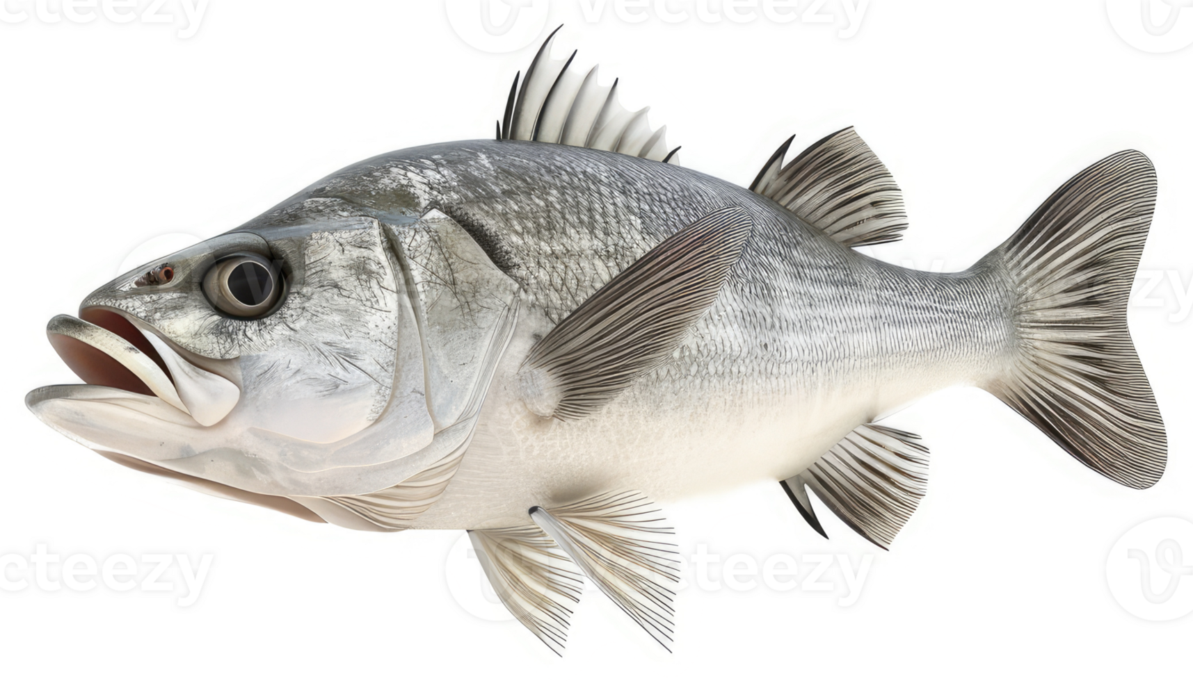 Gray fish, profile view, displaying fin detail. png