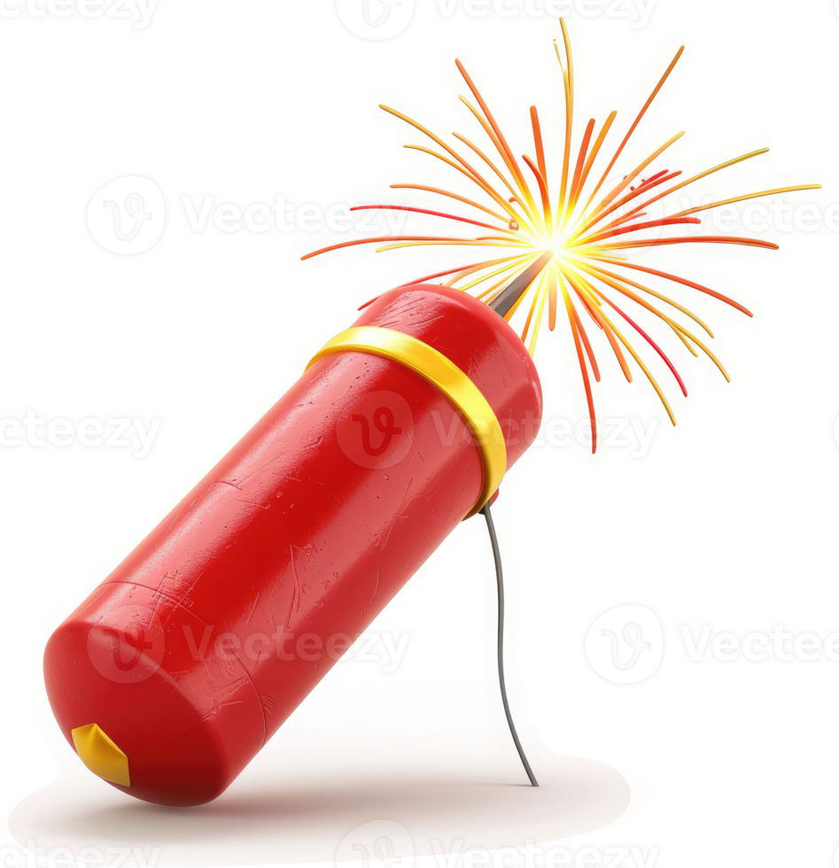 Red cylindrical firework exploding in a burst of color. png