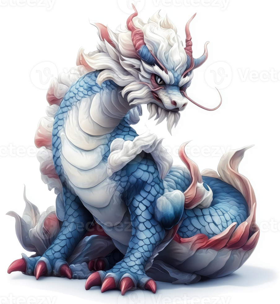 Majestic mythical dragon, sculpted in vibrant colors. png