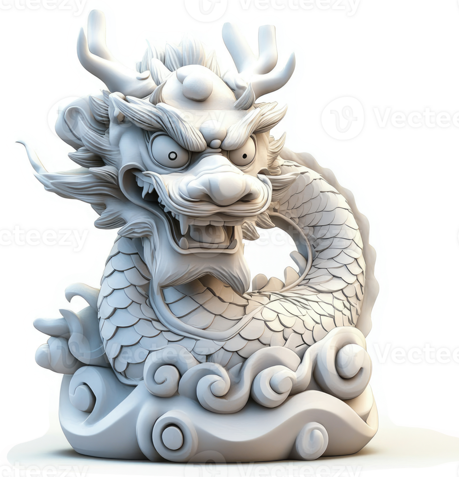 A stylized, white, sculpted dragon figure. png