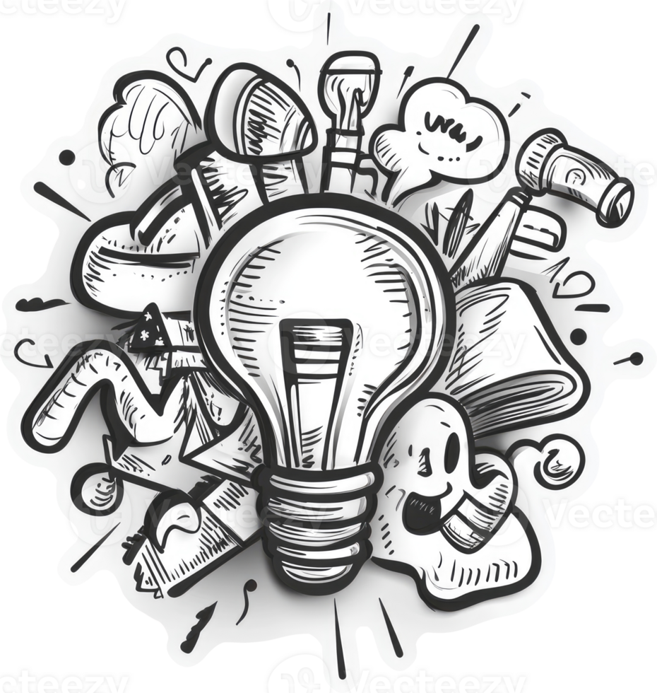 Creative ideas burst forth from a central lightbulb. png