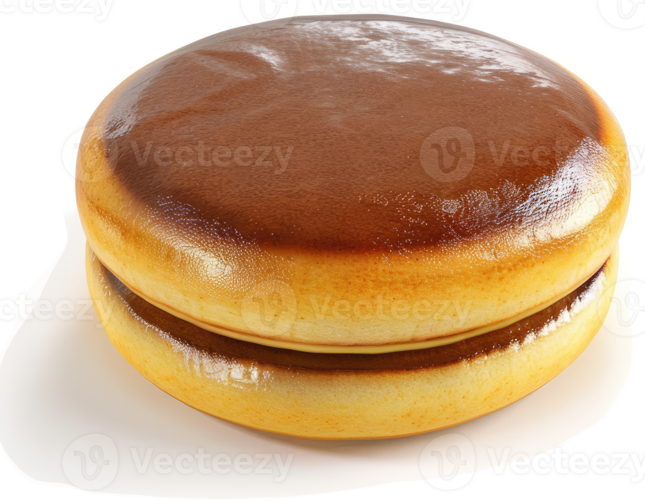 Two round, glazed pancakes stacked together as a sweet treat. png