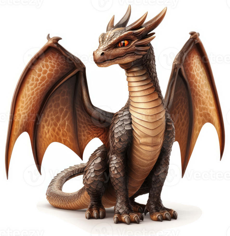 Adorable bronze-scaled dragon figurine, posed in profile. png