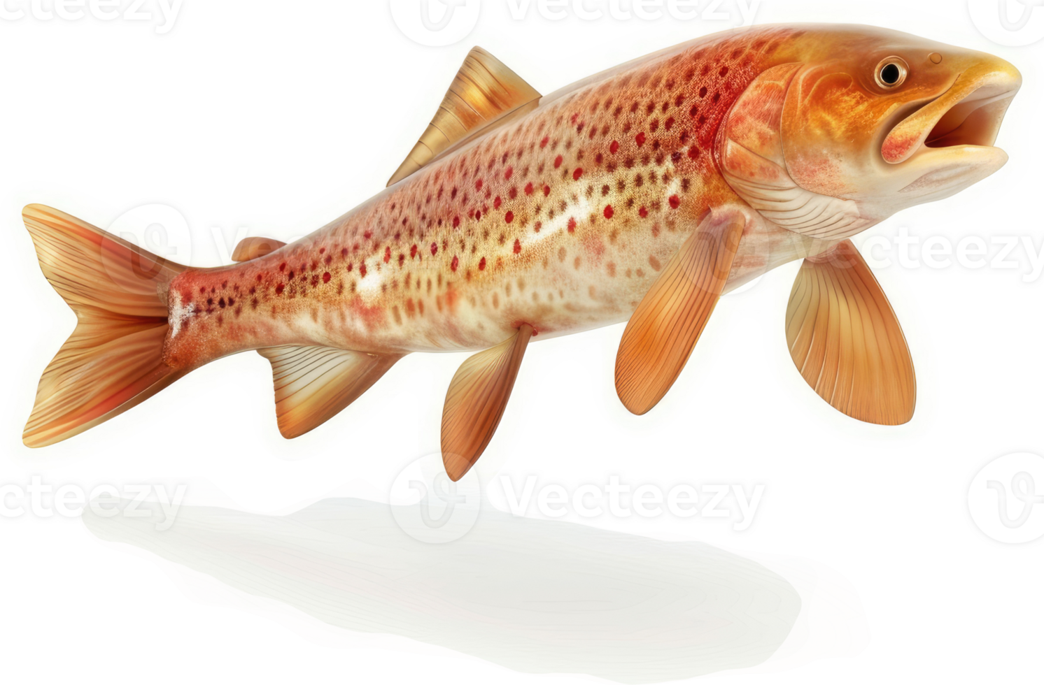 A vibrant illustration of a speckled, leaping salmon. png