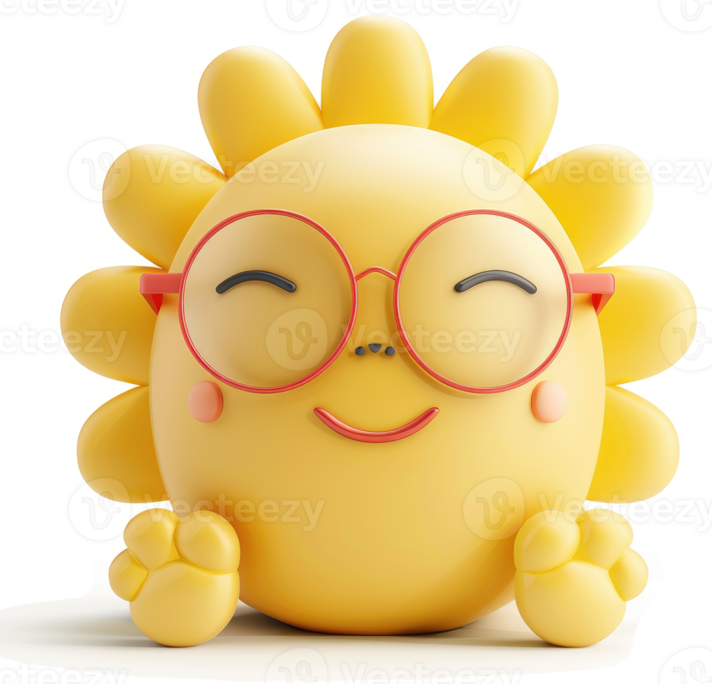 Smiling sun character wearing glasses. png