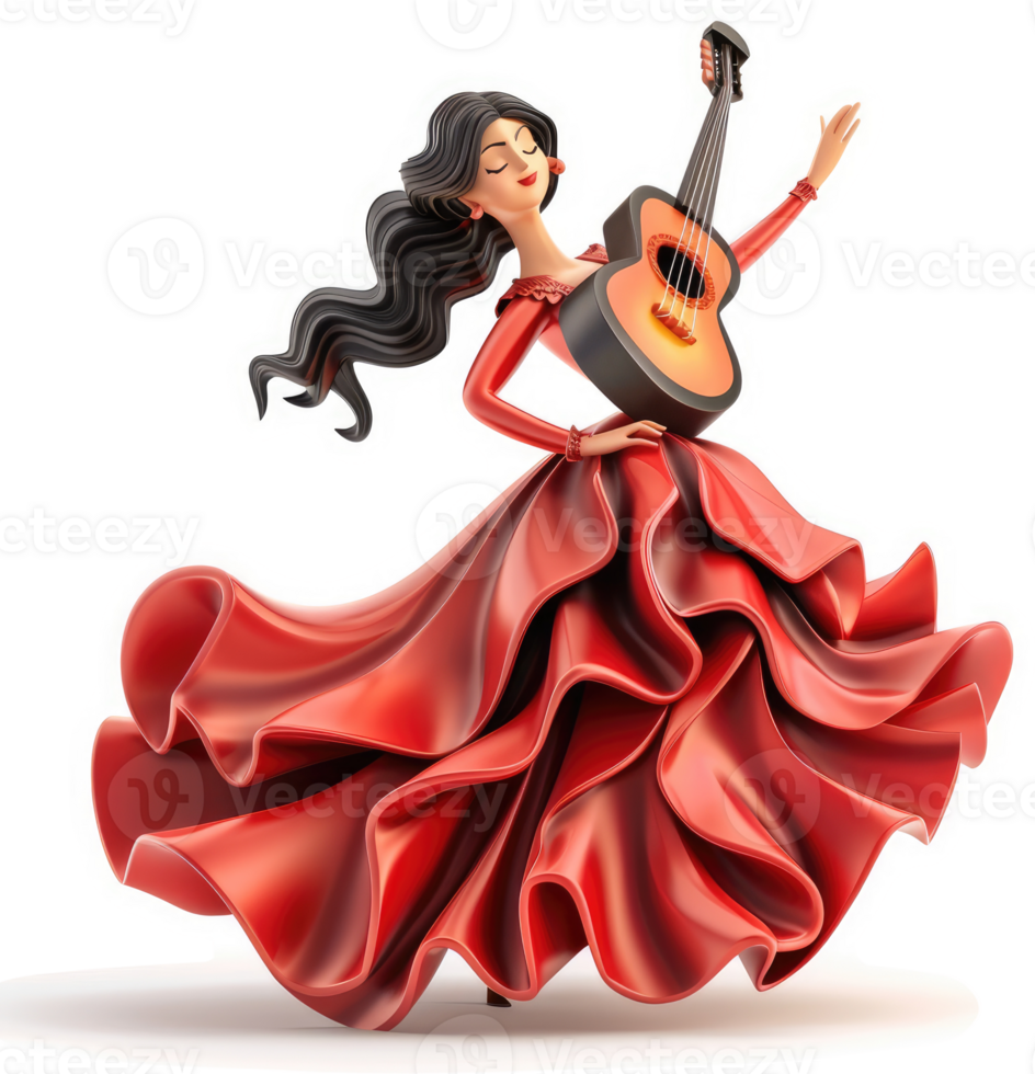 Animated flamenco dancer with guitar. png