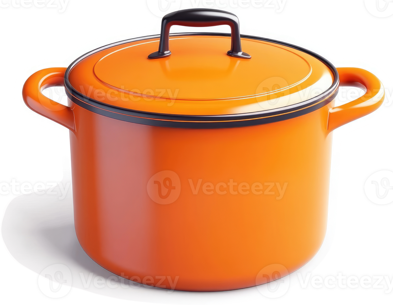 Bright orange cooking pot with black accents. png