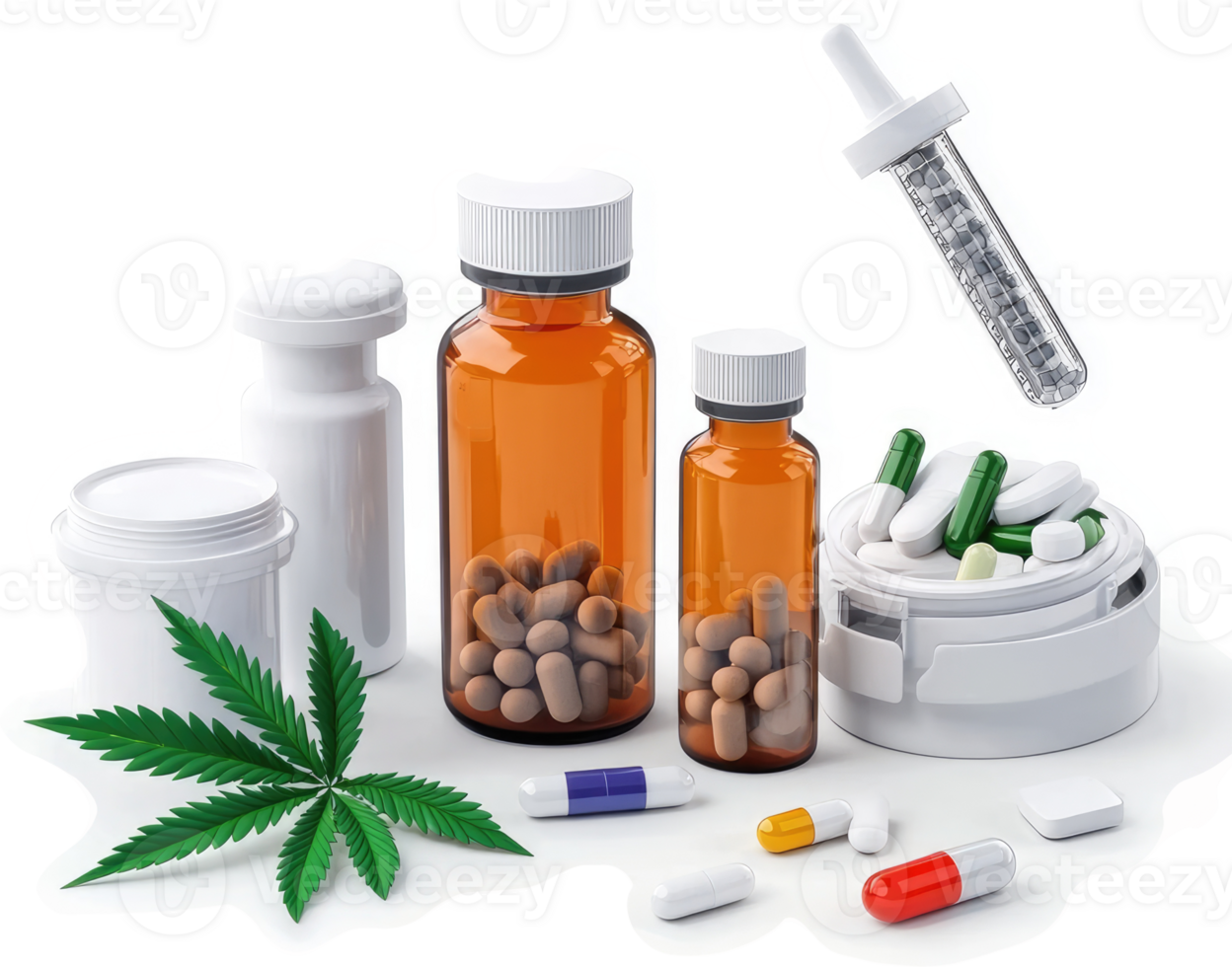 Assorted pharmaceutical medications and cannabis displayed. png