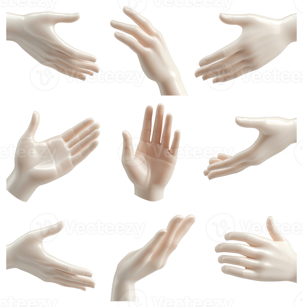 Diverse hand postures displayed on a white background. png