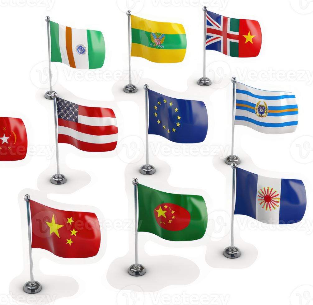 Display of national flags from various countries. png