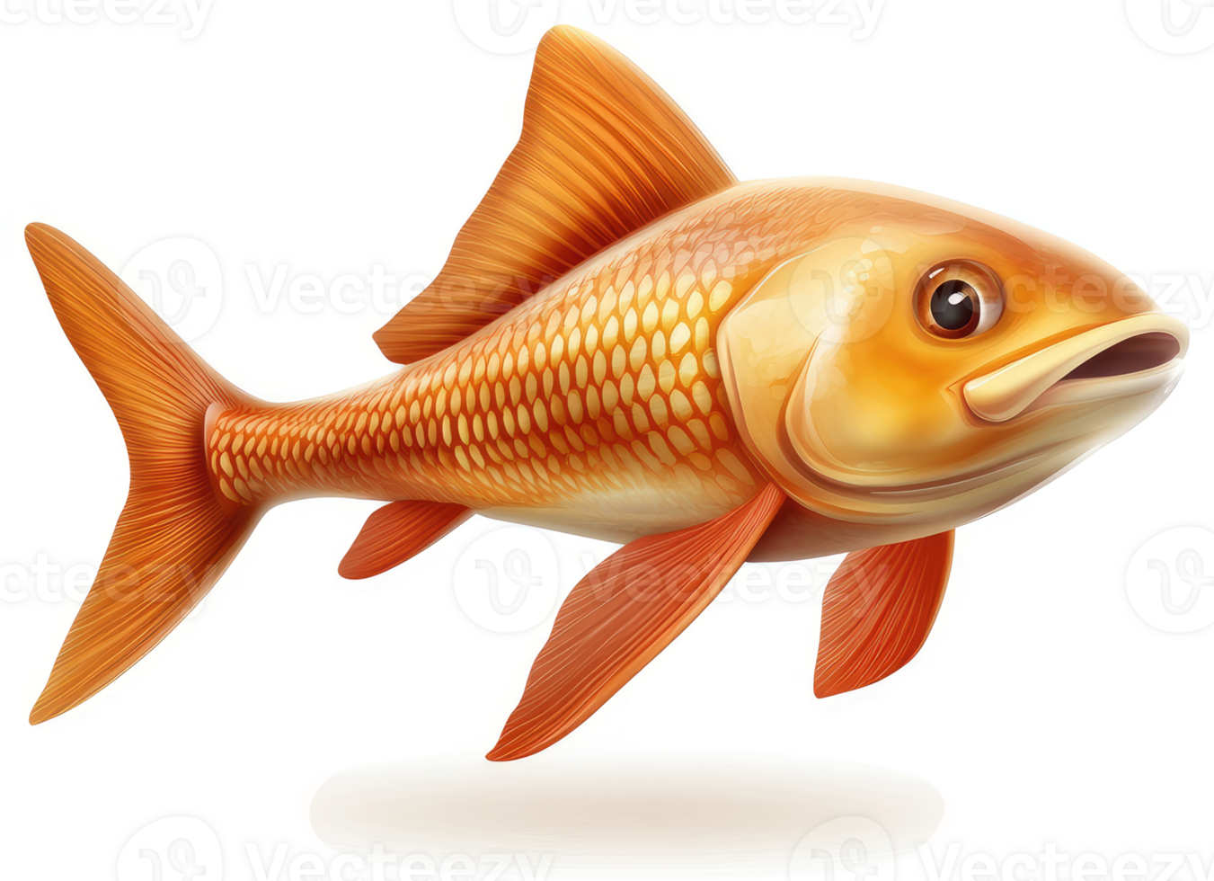 Vibrant orange fish swimming in profile. png