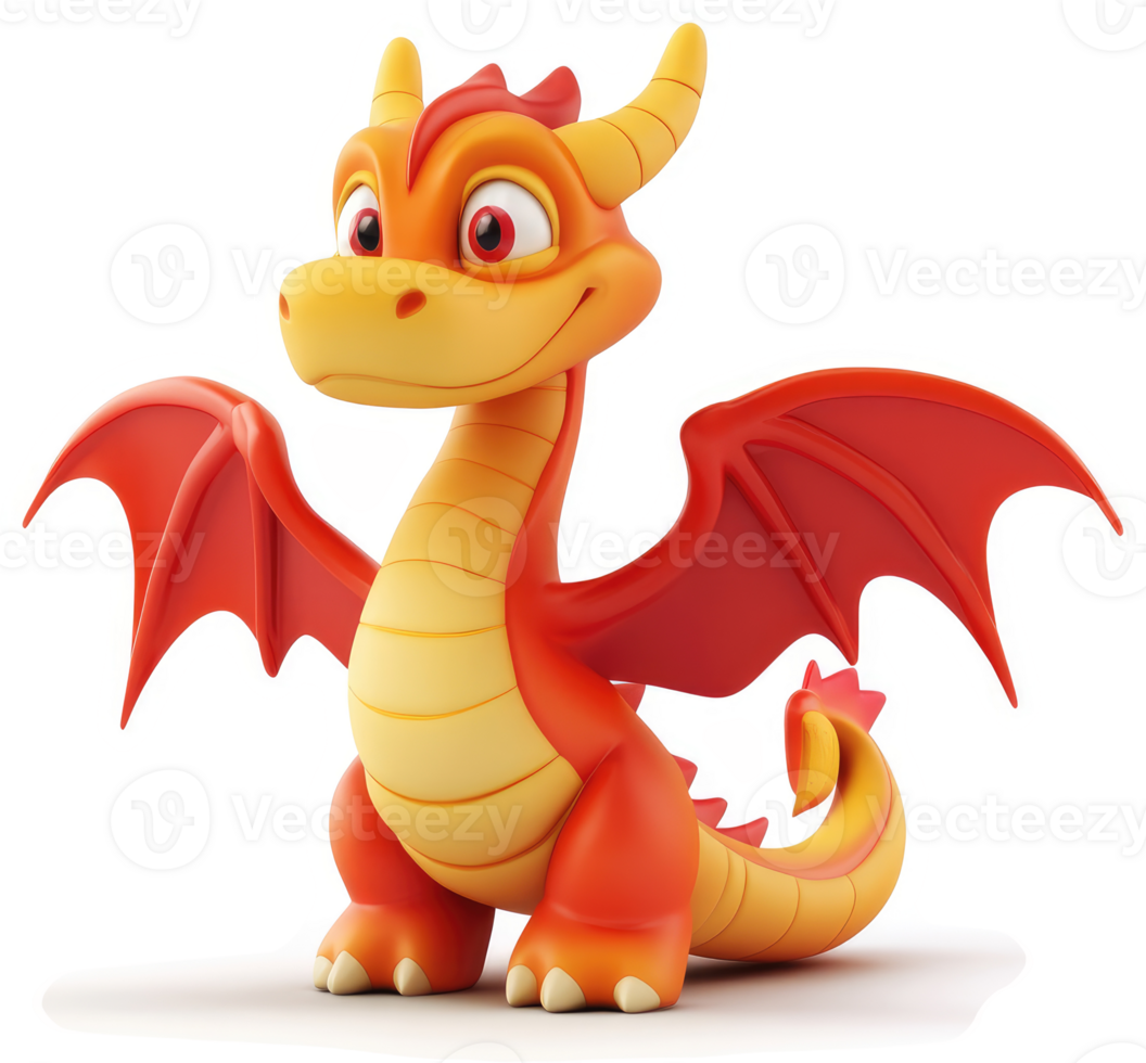 Cute cartoon dragon with outstretched wings. png