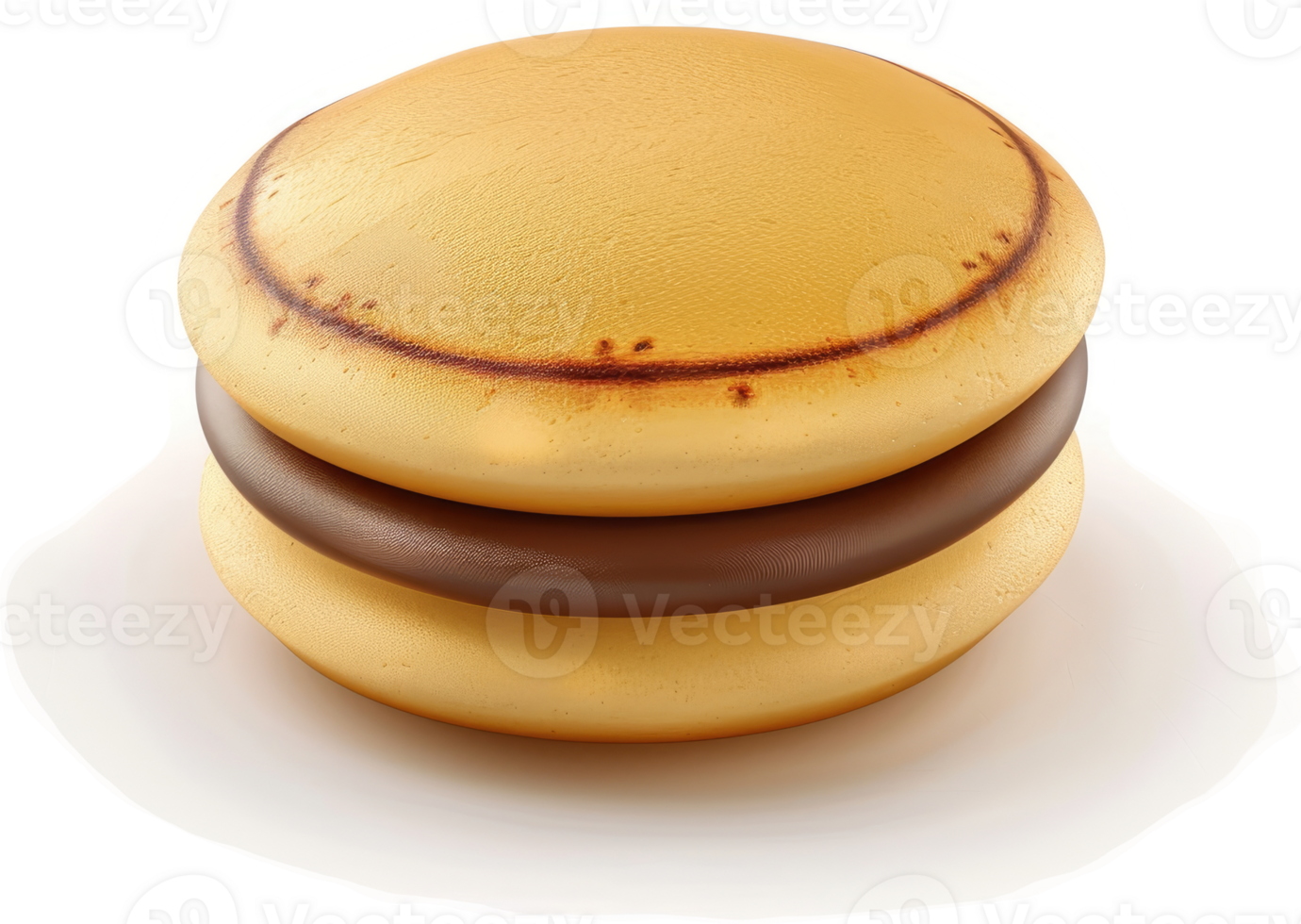 Round, golden-yellow sandwich cookie with dark chocolate filling. png