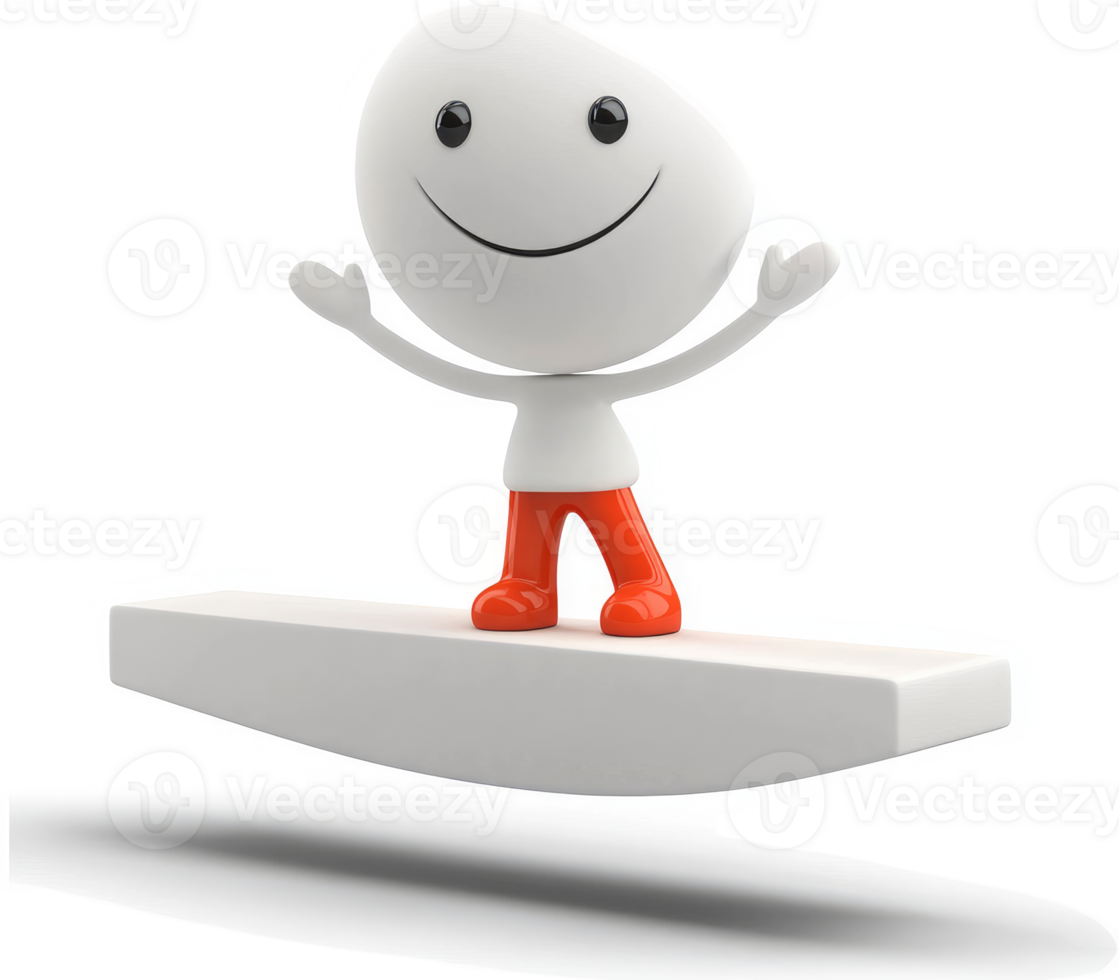 Joyful character stands atop a floating platform. png