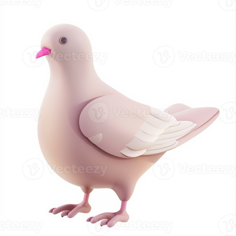 Pink dove presented in a 3d cartoon style. png