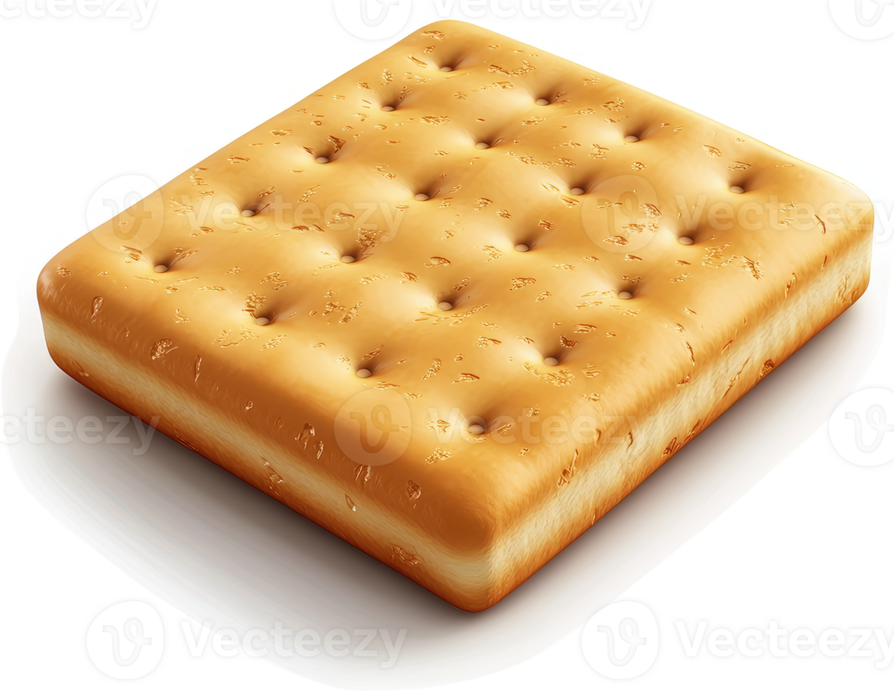 Square, golden-brown cracker with evenly spaced holes. png