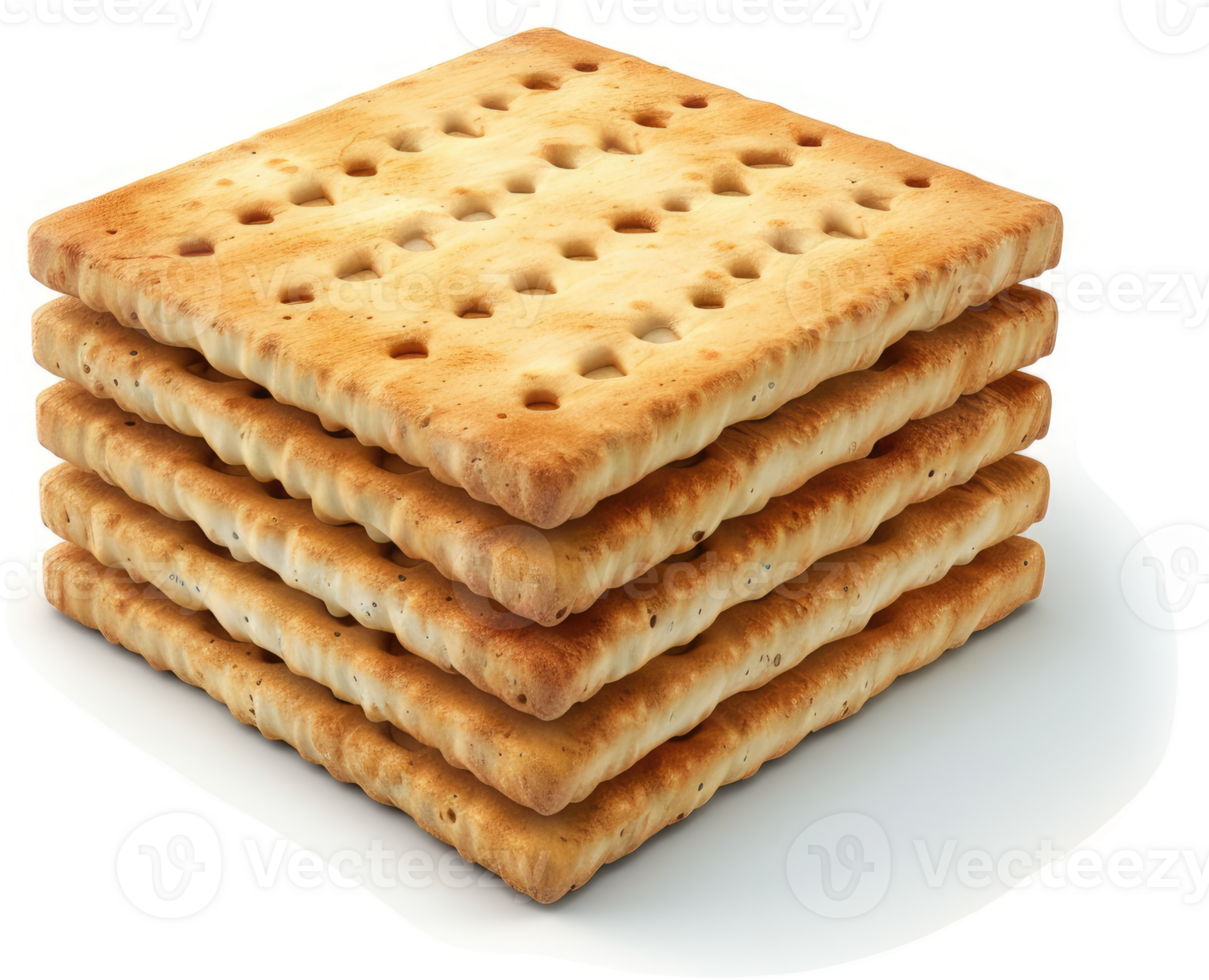 Stacked square crackers, golden-brown and perforated. png